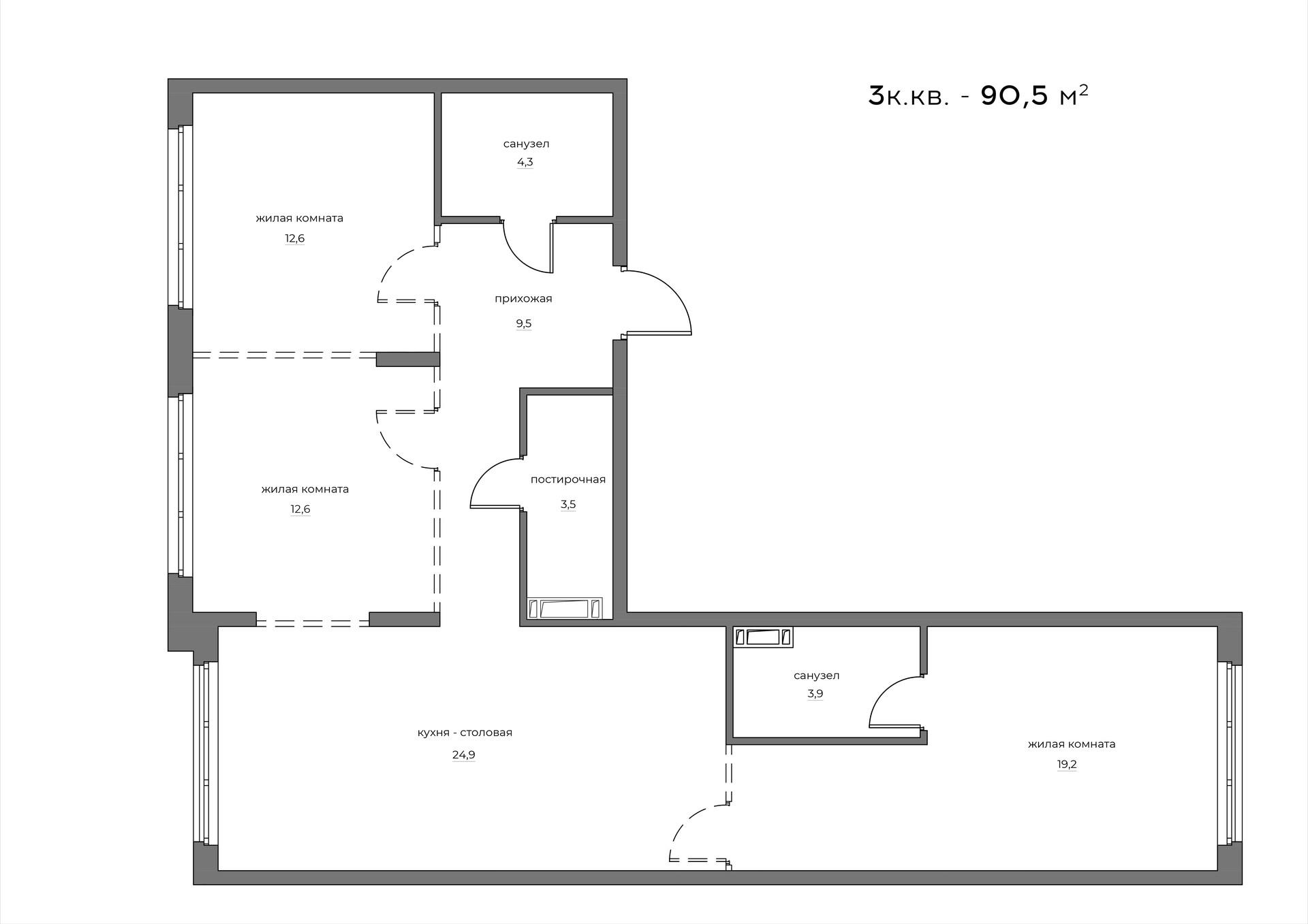 3-комнатная 90 м2 в ЖК WELLART City корпус null этаж 11