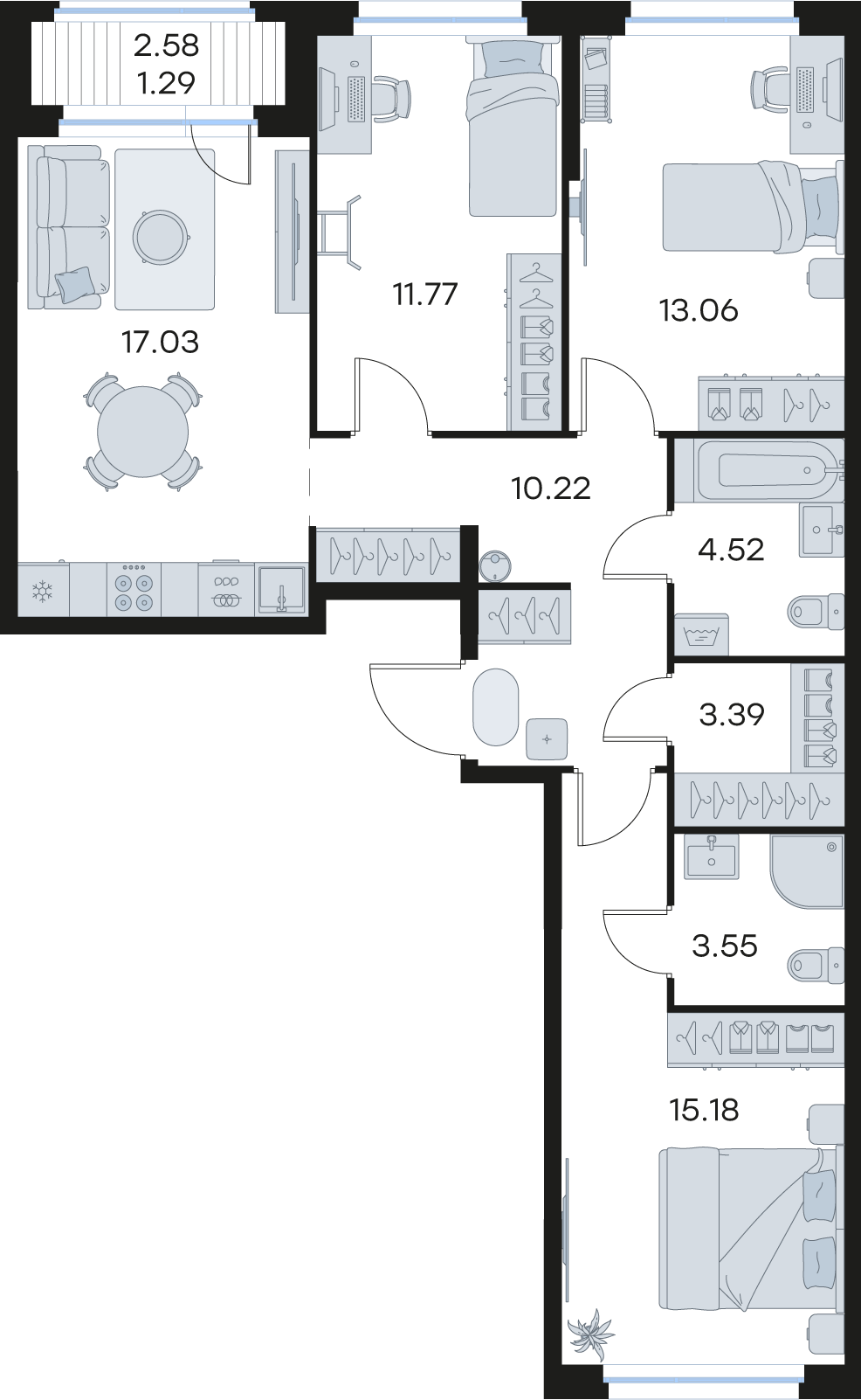 3-комнатная 80 м2 в ЖК Октябрьский корпус null этаж 2