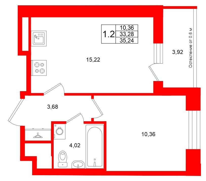 1-комнатная 33 м2 в ЖК Титул в Московском корпус null этаж 2