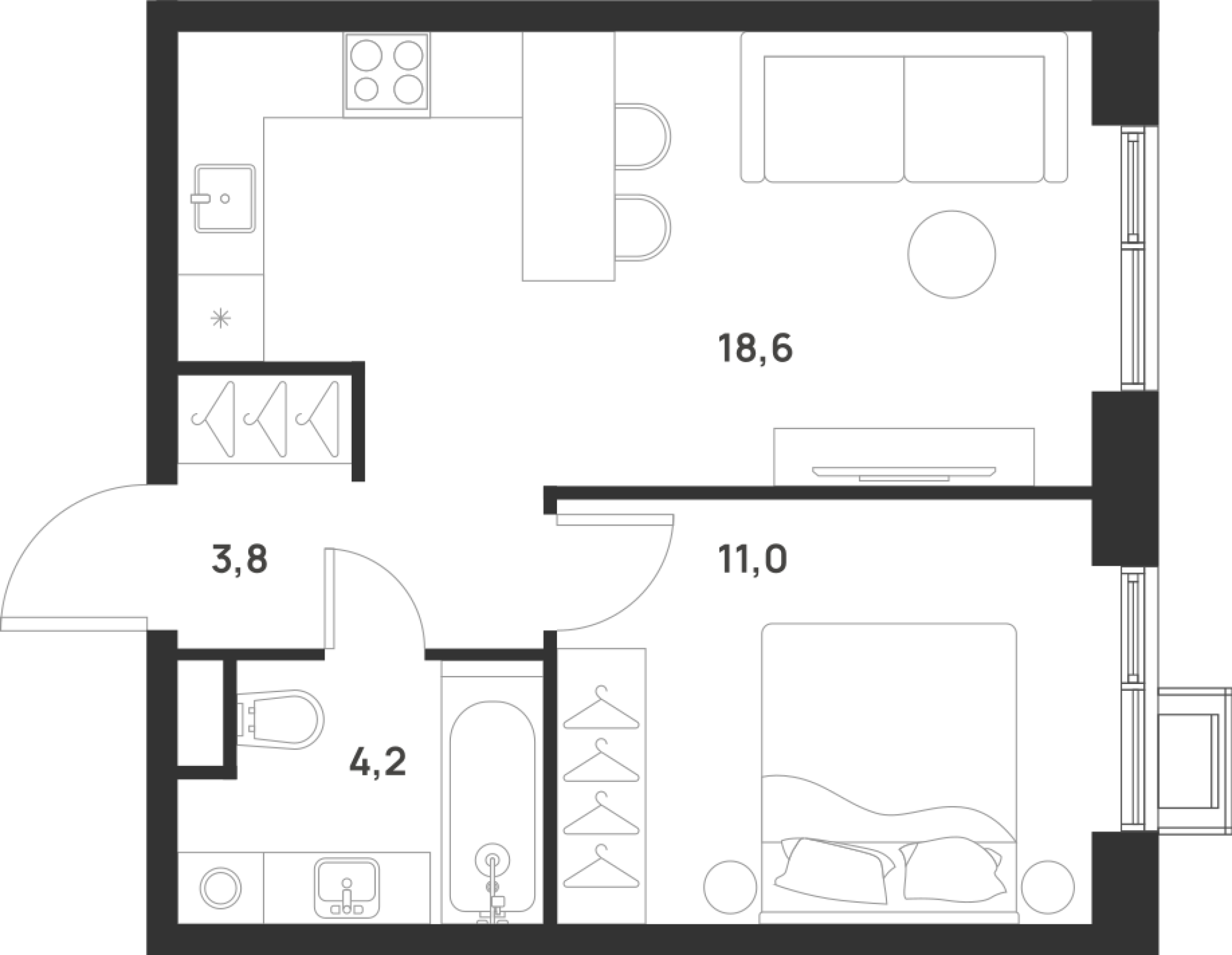 1-комнатная 37 м2 в ЖК Foreville корпус null этаж 15