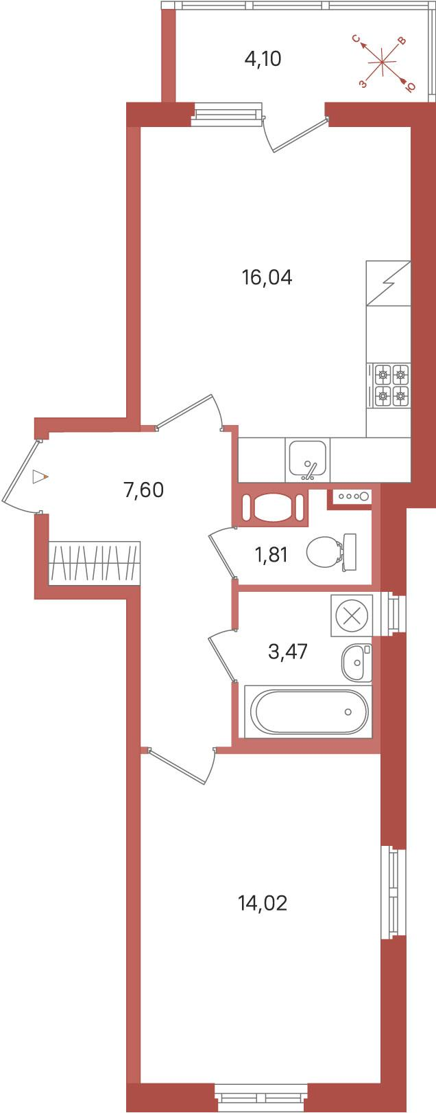 1-комнатная 44 м2 в ЖК ПАТИО. Уютный квартал корпус null этаж 9