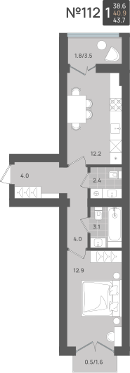 1-комнатная 40 м2 в ЖК Сальвадор корпус null этаж 5