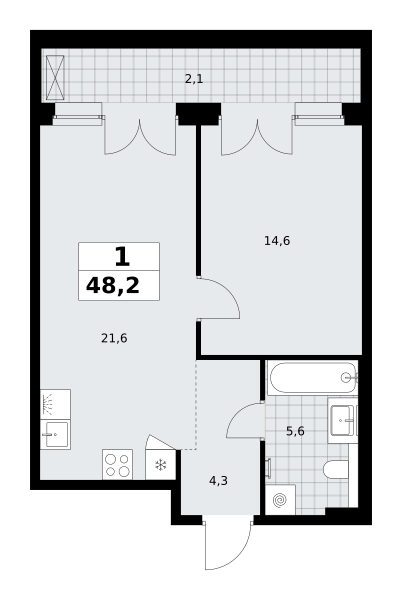 1-комнатная 48 м2 в ЖК Хольм корпус null этаж 8