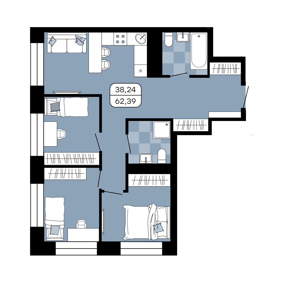 4-комнатная 62 м2 в ЖК Парк Авеню корпус null этаж 21