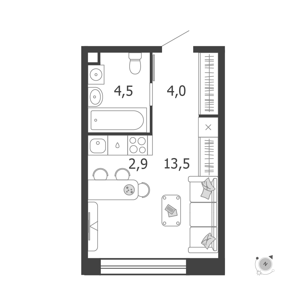 Студия 24 м2 в ЖК Шагал корпус null этаж 4