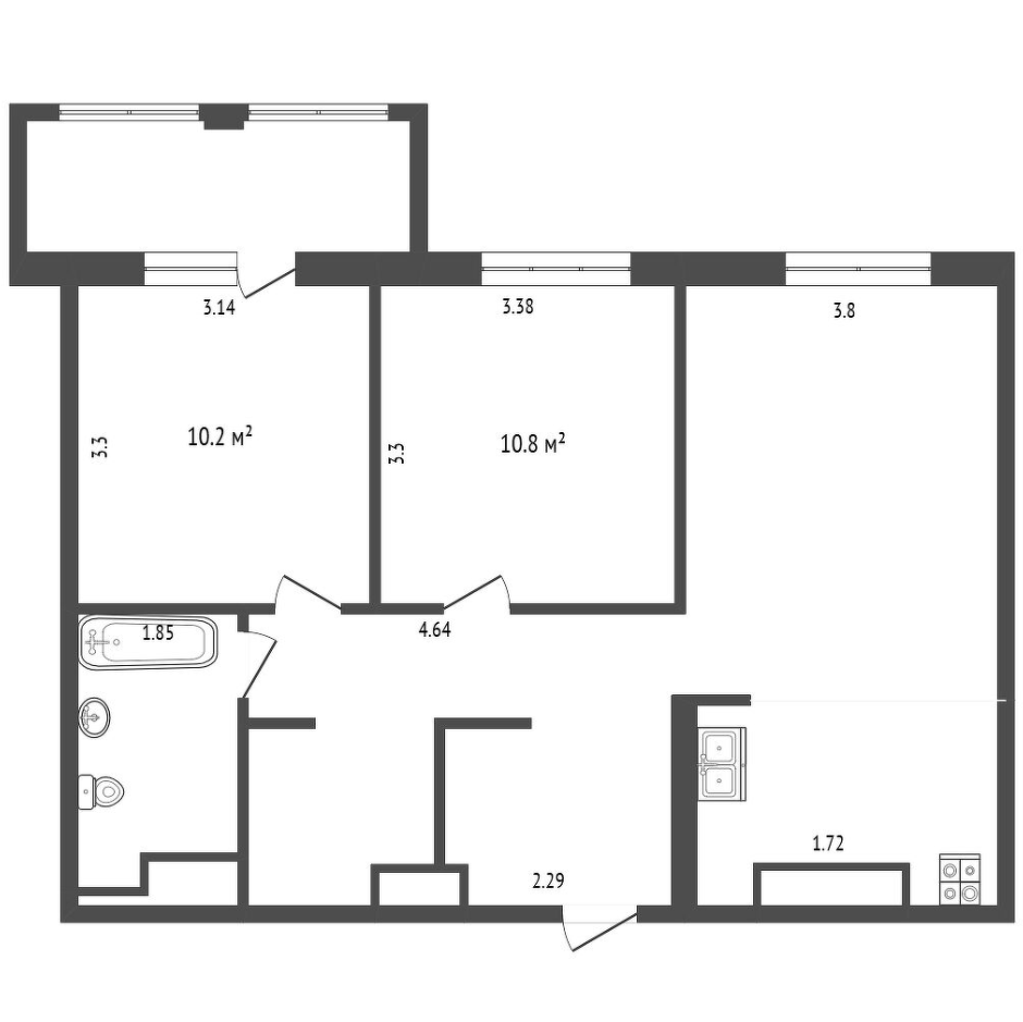 2-комнатная 61.4 м2 в ЖК undefined корпус null этаж 13