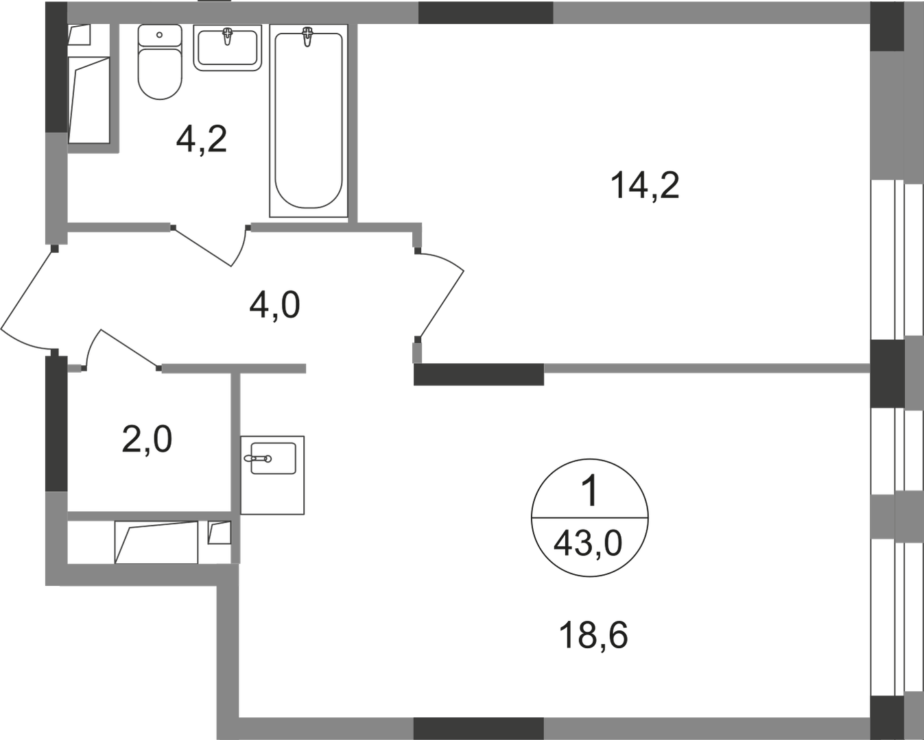 1-комнатная 43 м2 в ЖК Первый Московский корпус null этаж 3