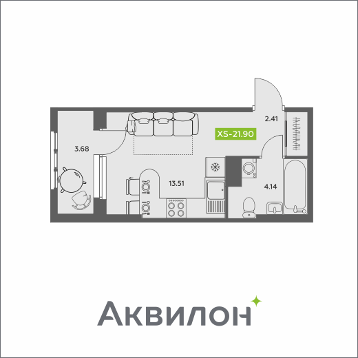 Студия 21 м2 в ЖК Аквилон АКВАРТАЛ корпус null этаж 10