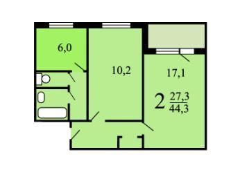 2-комнатная 44.3 м2 в ЖК undefined корпус null этаж 1