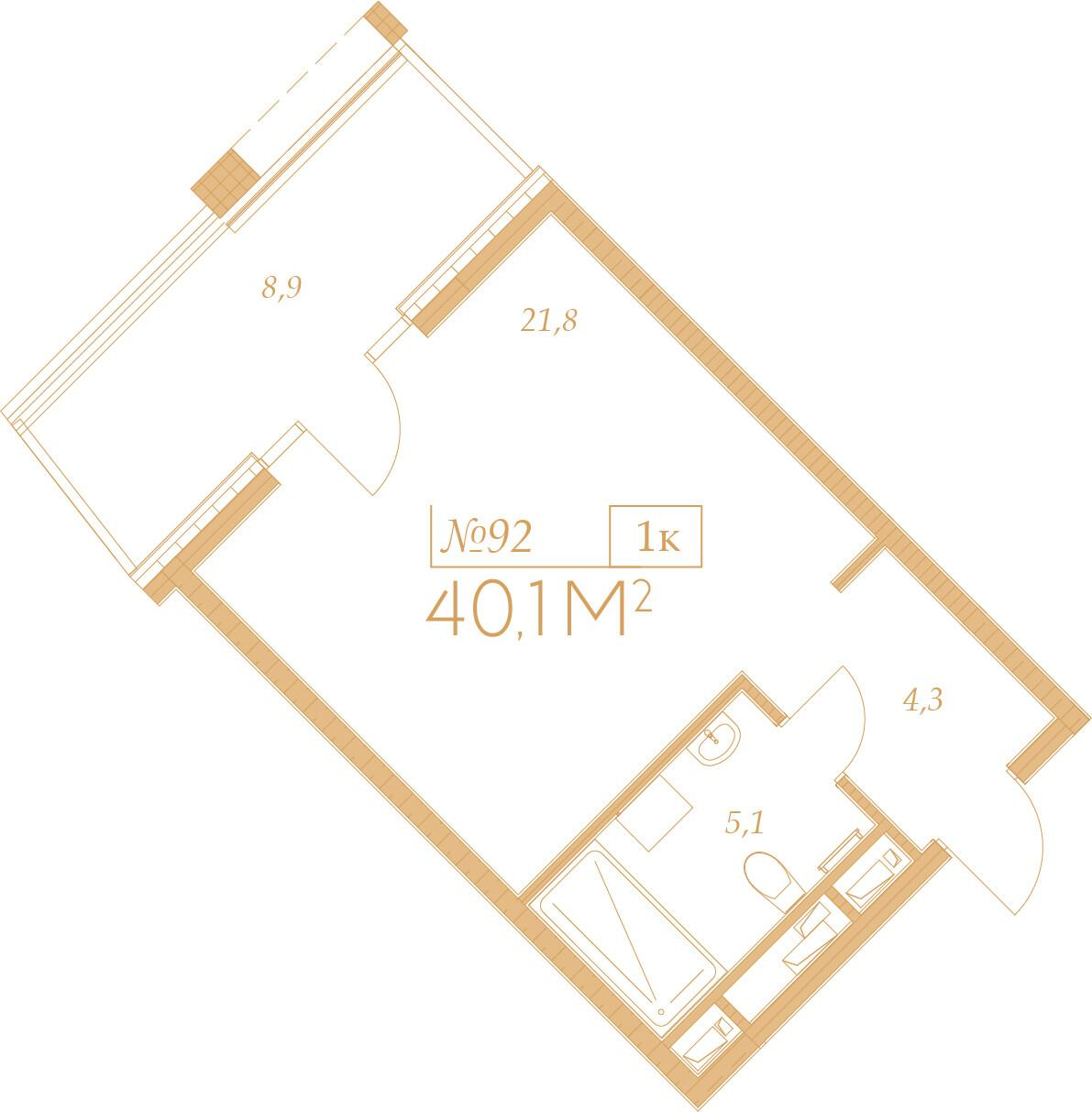 1-комнатная 40 м2 в ЖК Морелло корпус null этаж 7