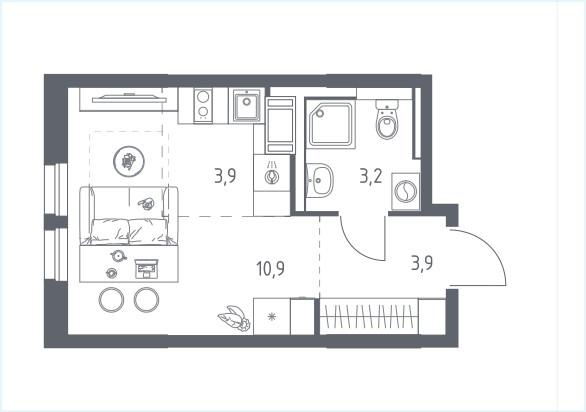 Студия 21.7 м2 в ЖК undefined корпус null этаж 6