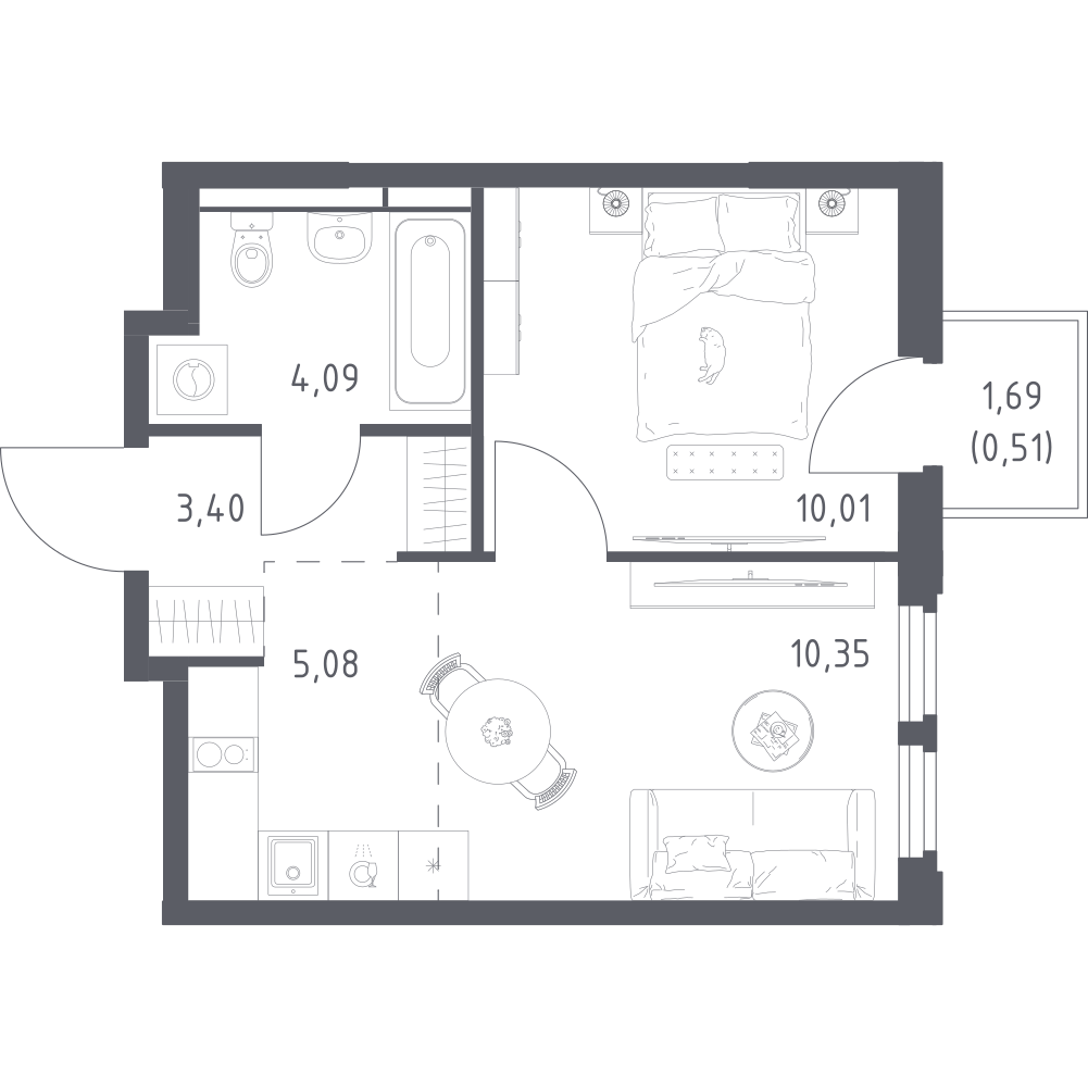 Студия 33 м2 в ЖК Космический Квартал корпус null этаж 8