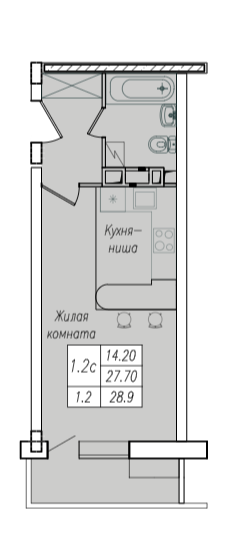 Студия 28.9 м2 в ЖК undefined корпус null этаж 3