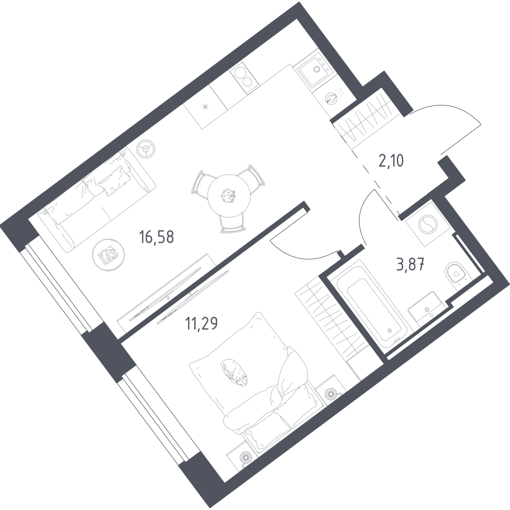 1-комнатная 33 м2 в ЖК Литературный Квартал корпус null этаж 2