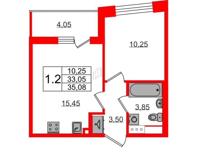 1-комнатная 33 м2 в ЖК Бионика Заповедная корпус null этаж 9