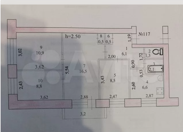 4-комнатная 61.8 м2 в ЖК undefined корпус null этаж 2