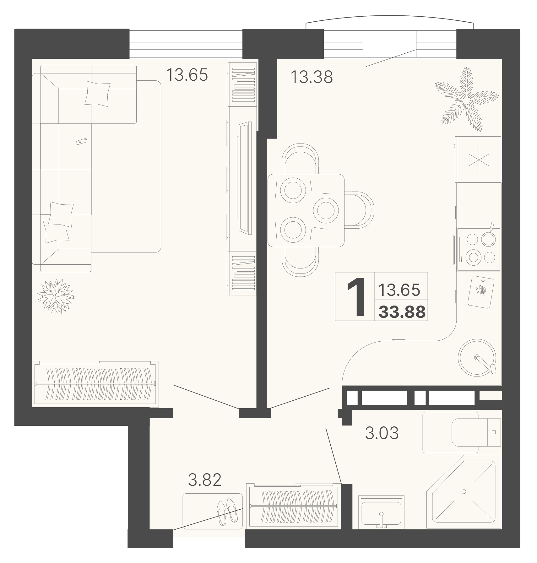 1-комнатная 33 м2 в ЖК Светский лес корпус null этаж 8