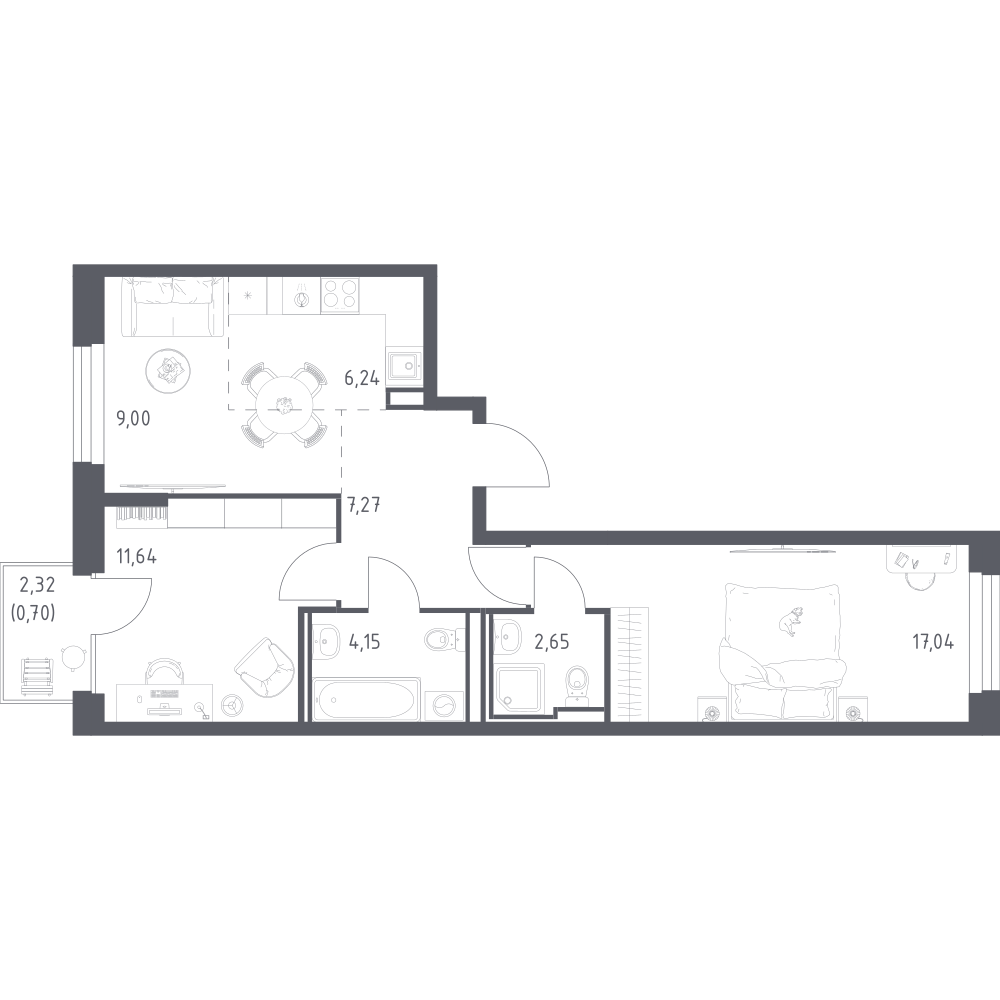 2-комнатная 58 м2 в ЖК Manzara Towers корпус null этаж 4