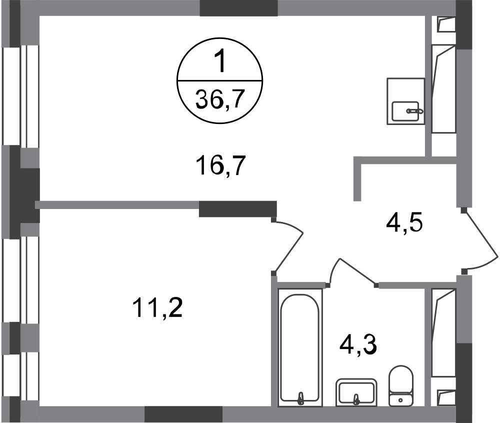 1-комнатная 36 м2 в ЖК Первый Московский корпус null этаж 6