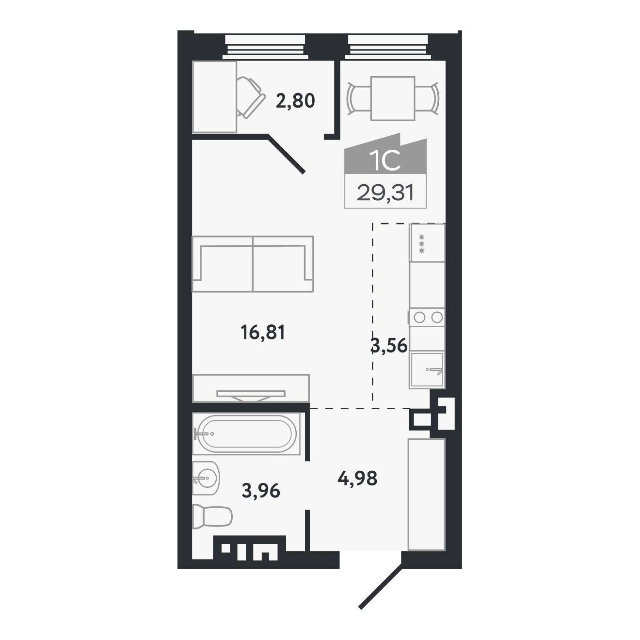 Студия 29 м2 в ЖК Квартал 1604 корпус null этаж 7