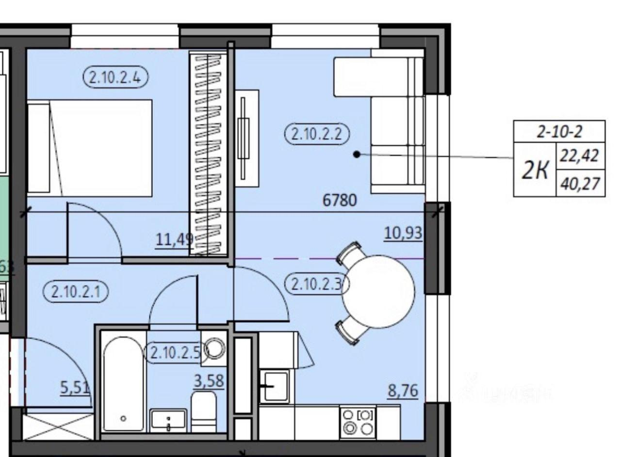 2-комнатная 40.3 м2 в ЖК undefined корпус null этаж 10