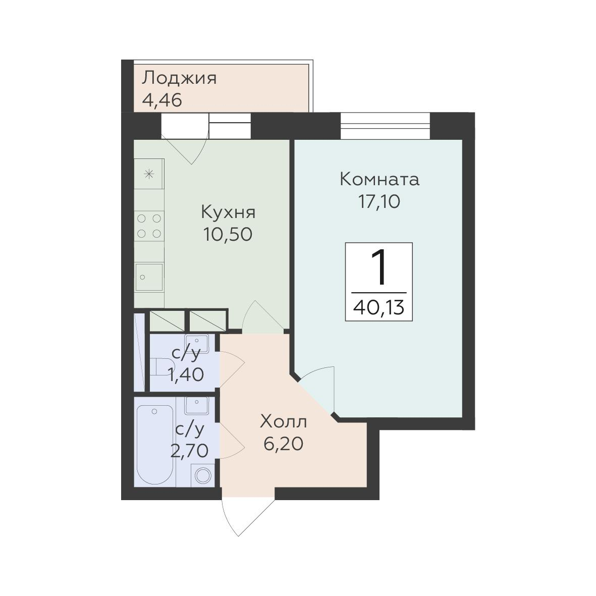 1-комнатная 40 м2 в ЖК Малаховский корпус null этаж 11