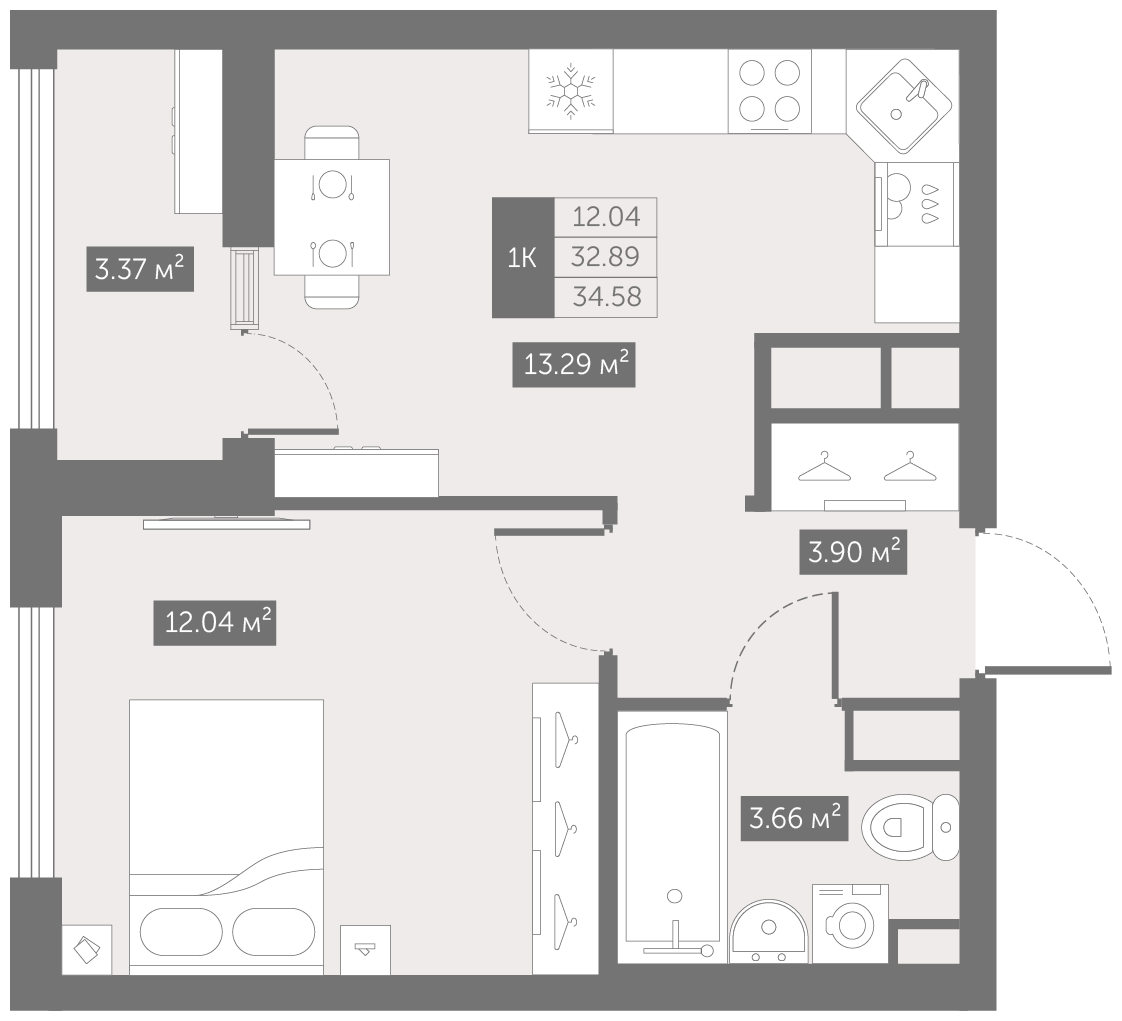 1-комнатная 34 м2 в ЖК UP-квартал Новый Московский корпус null этаж 8
