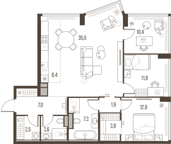 4-комнатная 105 м2 в ЖК High Life корпус null этаж 7