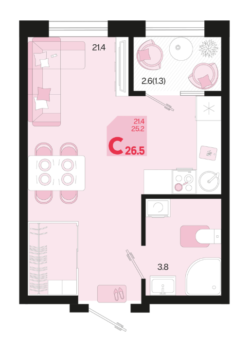 Студия 26.5 м2 в ЖК undefined корпус null этаж 2