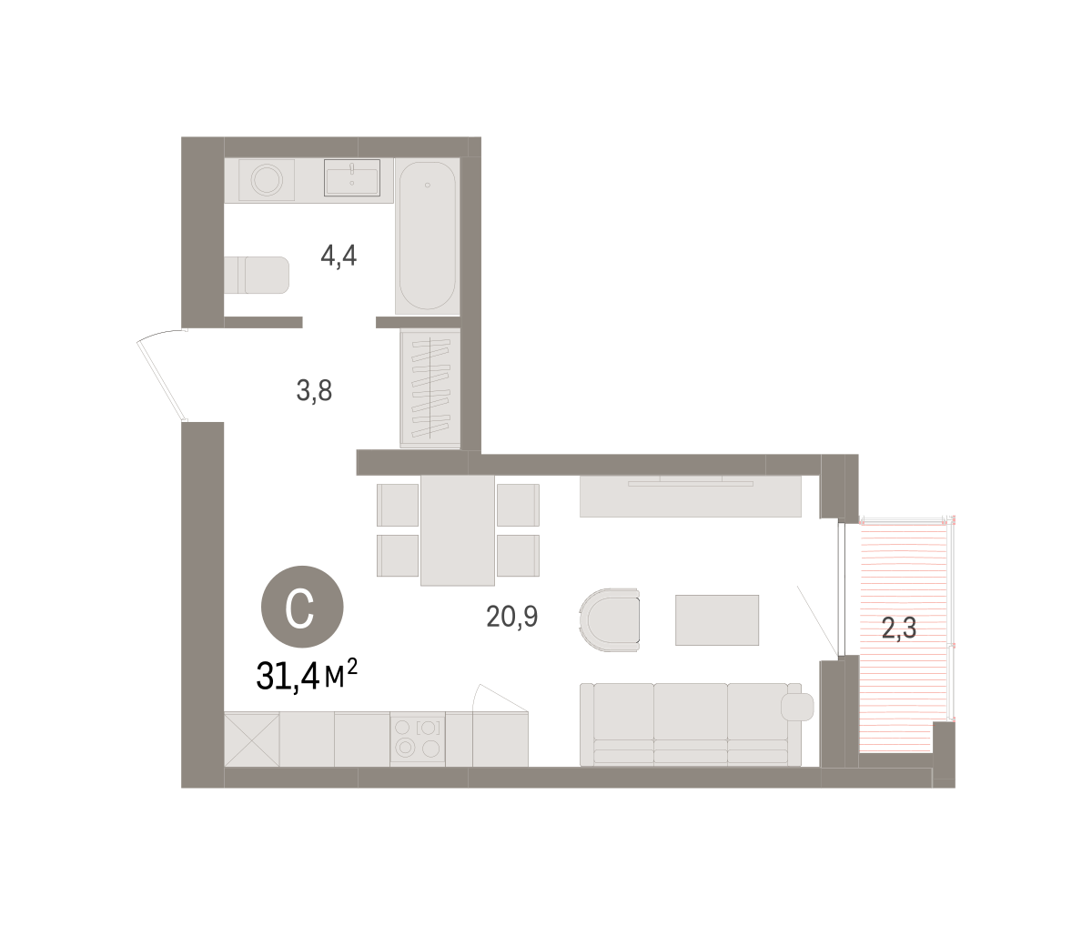 Студия 31 м2 в ЖК Зарека корпус null этаж 15