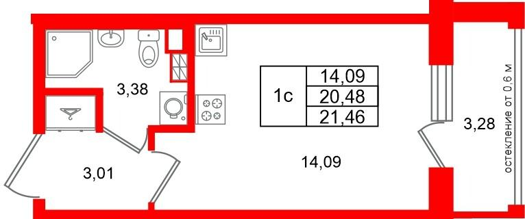 Студия 20 м2 в ЖК Универ Сити корпус null этаж 4