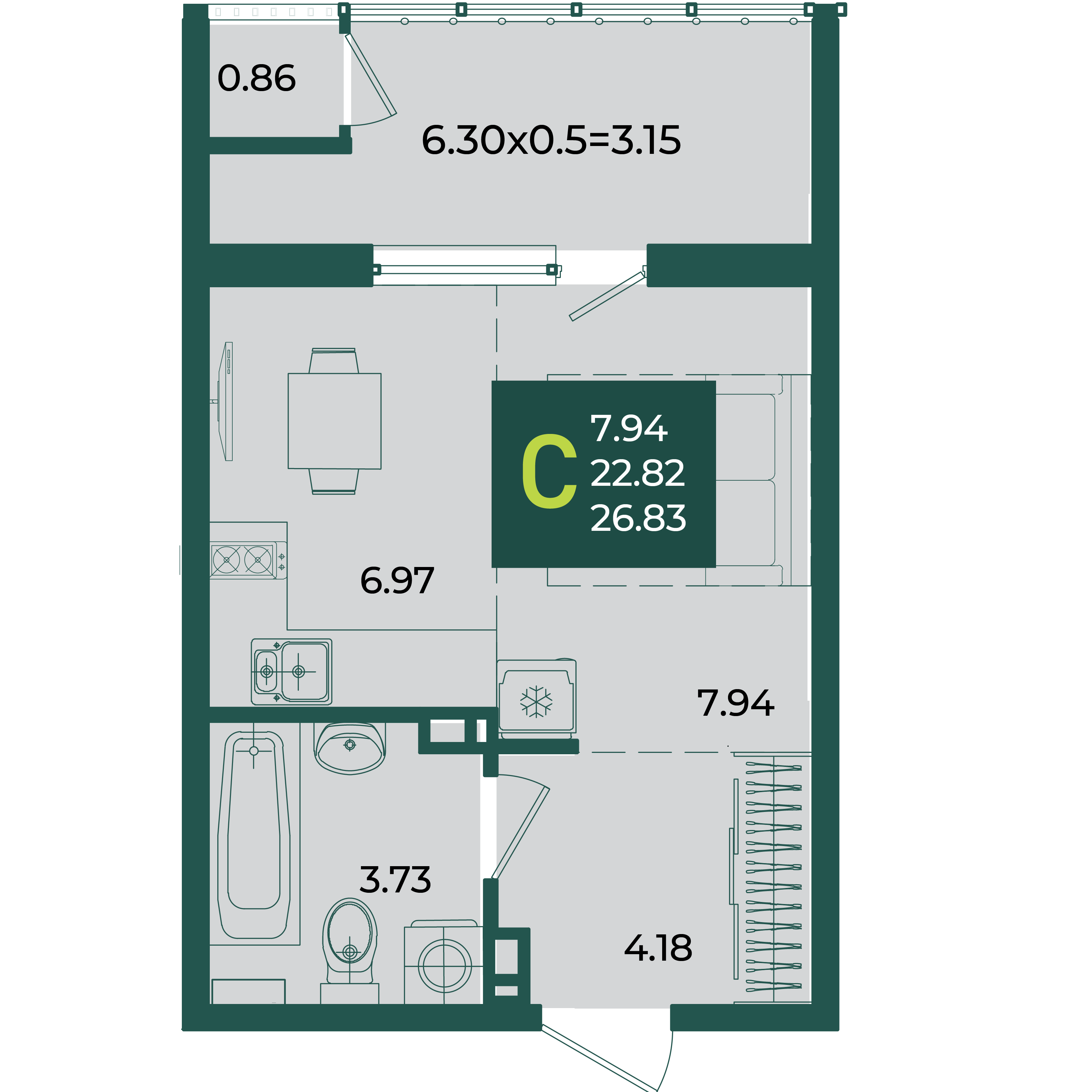 Студия 26 м2 в ЖК Образцово корпус null этаж 5