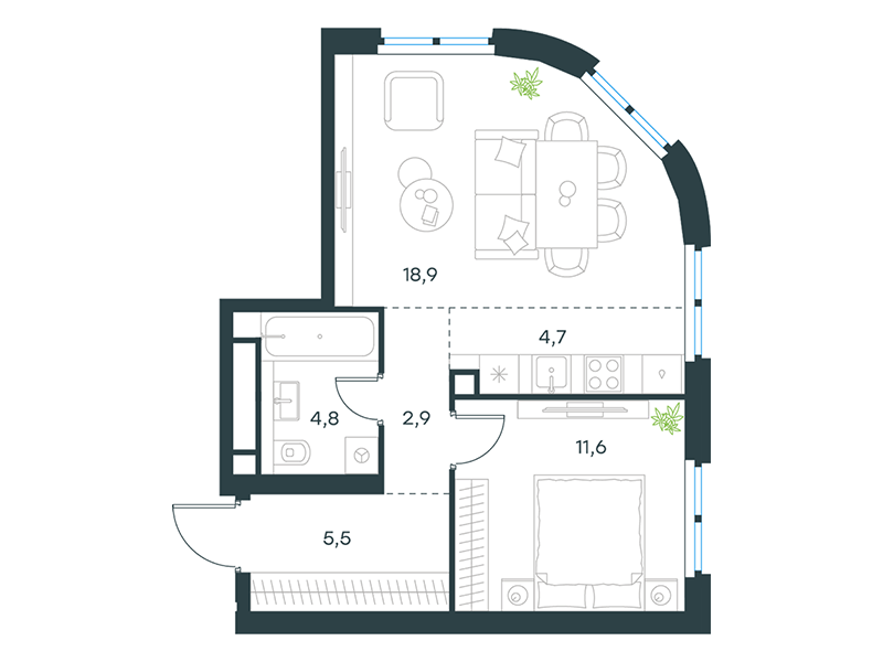 2-комнатная 48 м2 в ЖК Level Нижегородская корпус null этаж 28