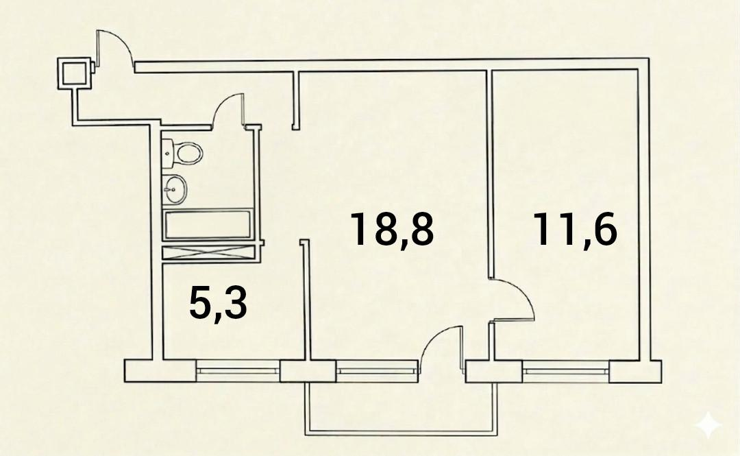 2-комнатная 44.8 м2 в ЖК undefined корпус null этаж 5