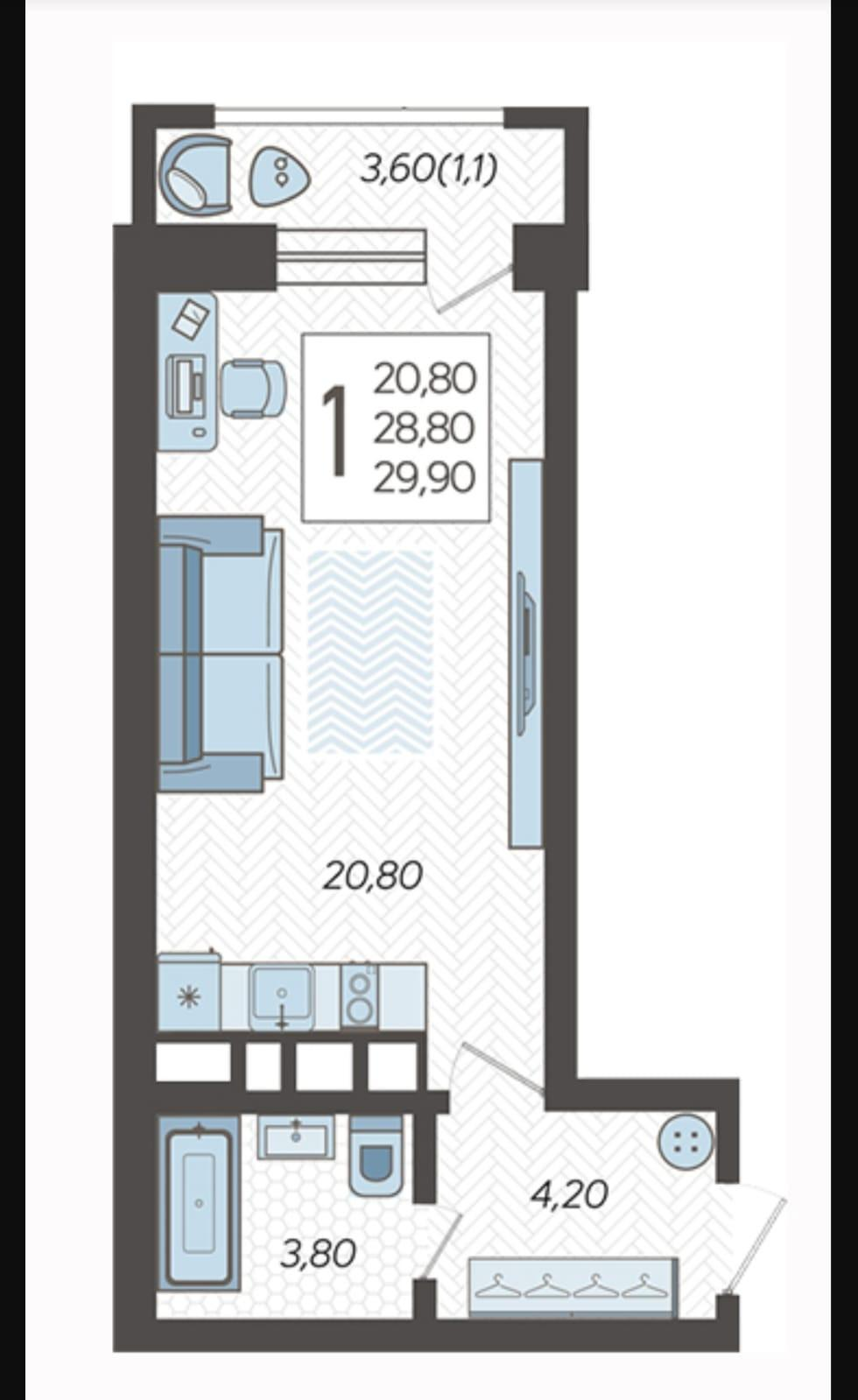 Студия 30 м2 в ЖК undefined корпус null этаж 7