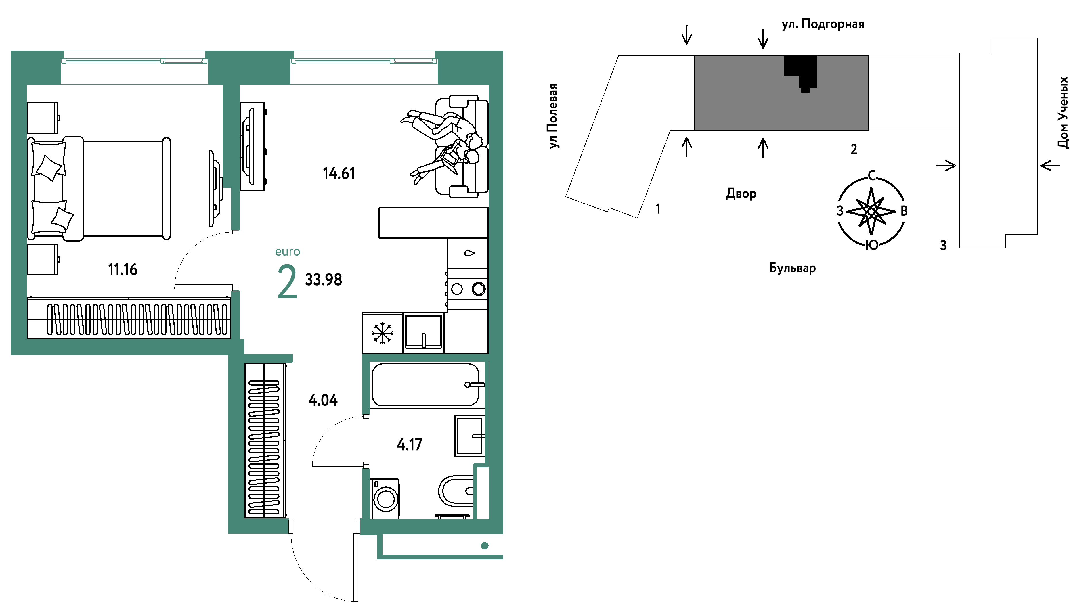 2-комнатная 33 м2 в ЖК Авторский корпус null этаж 10