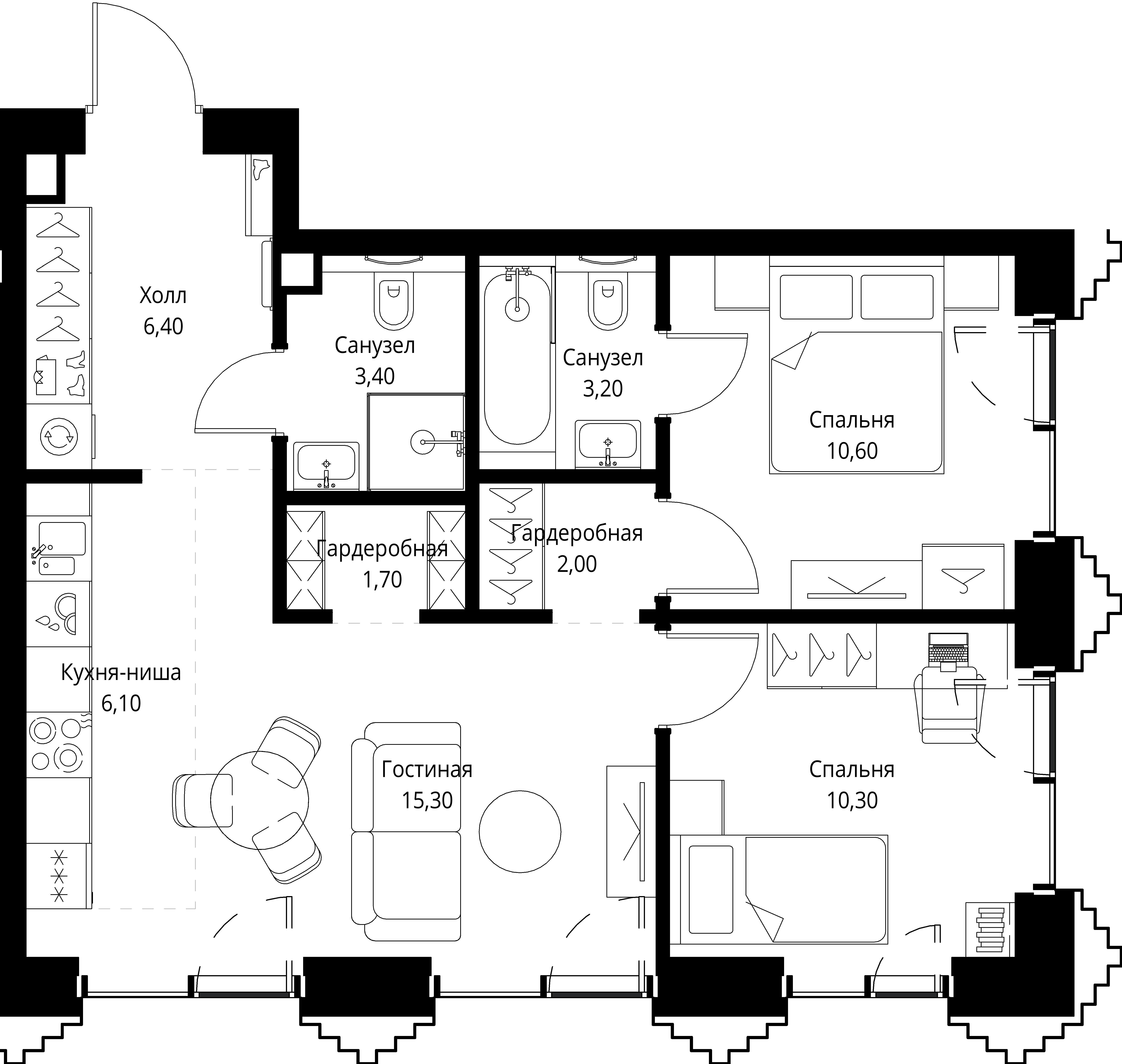 2-комнатная 59 м2 в ЖК СЕТ корпус null этаж 13