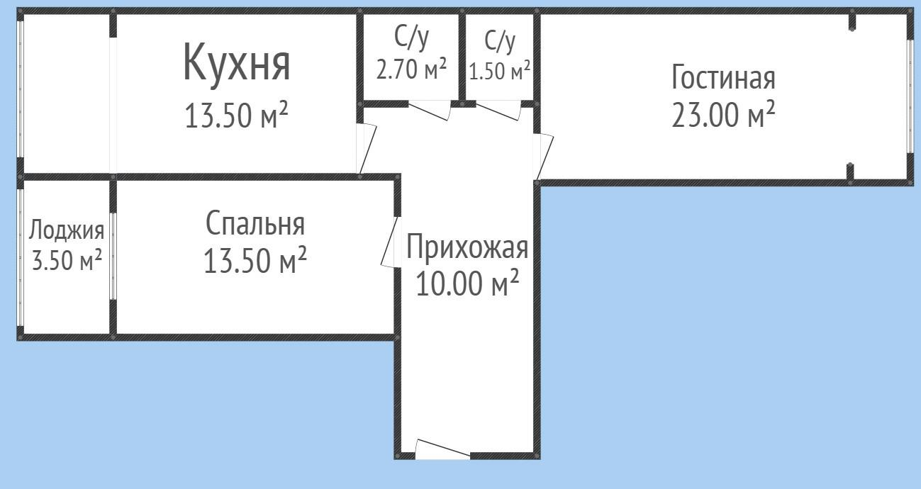 2-комнатная 70 м2 в ЖК undefined корпус null этаж 6