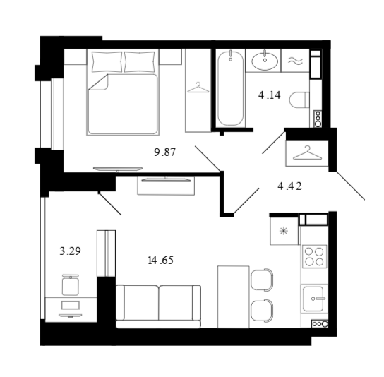 1-комнатная 42.1 м2 в ЖК undefined корпус null этаж 8