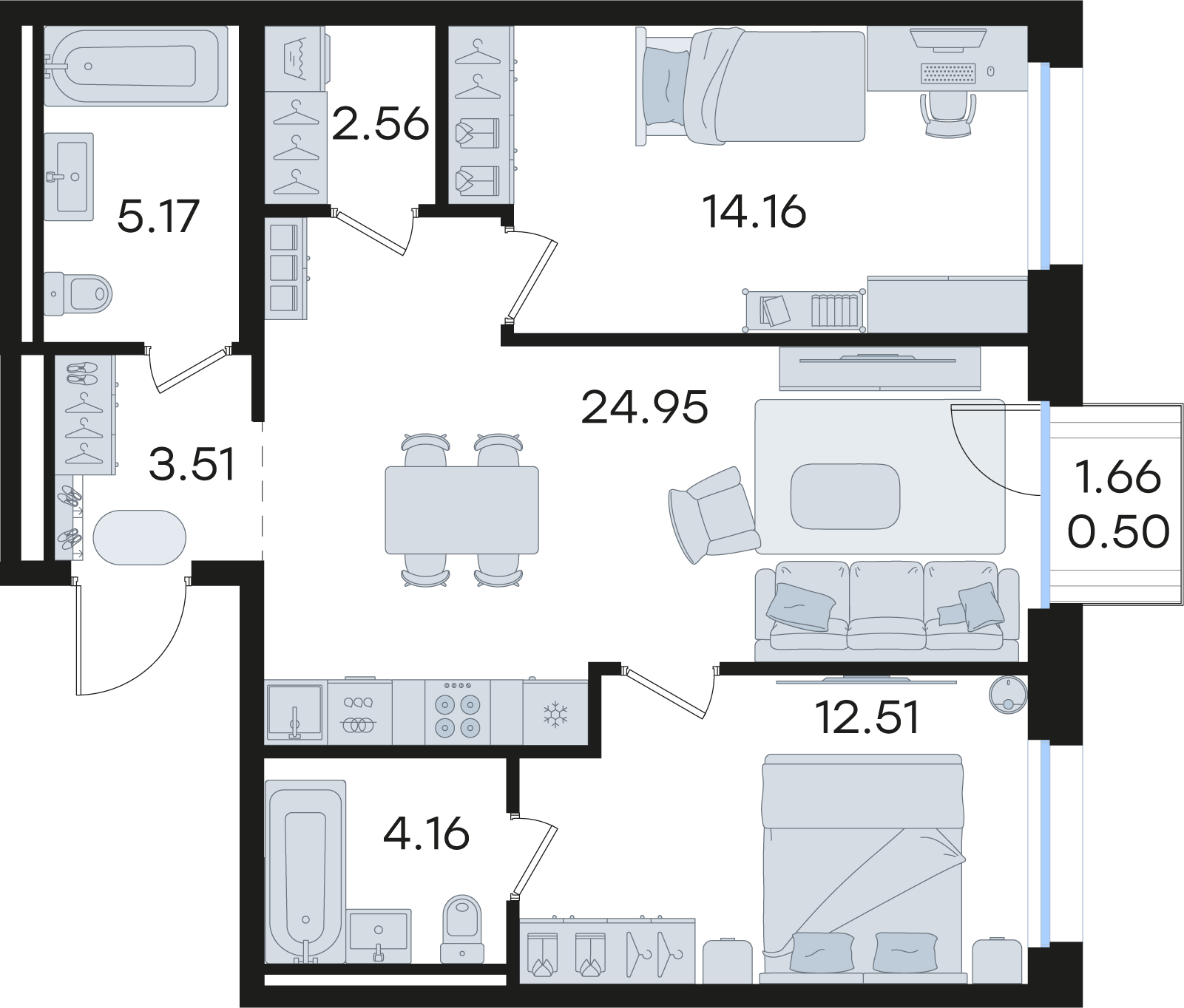 2-комнатная 67 м2 в ЖК GloraX Premium Гребной канал корпус null этаж 9