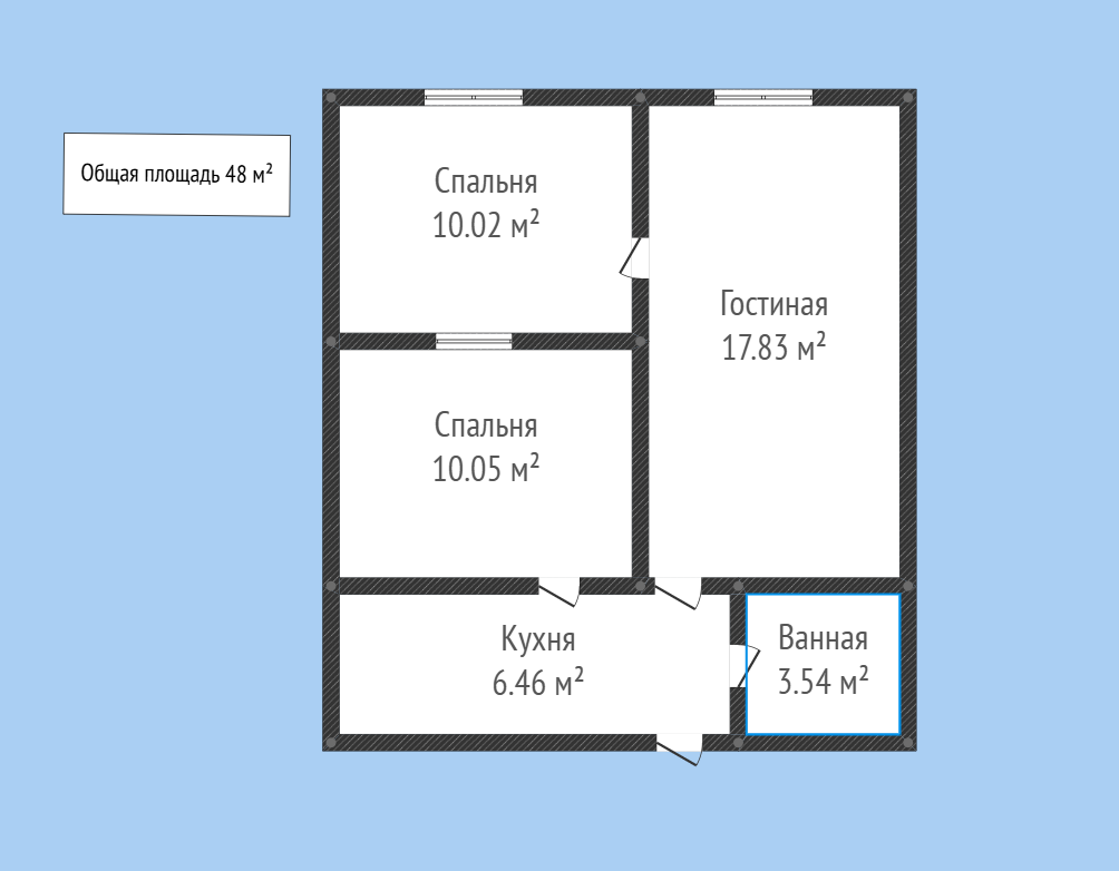 2-комнатная 48 м2 в ЖК undefined корпус null этаж 2