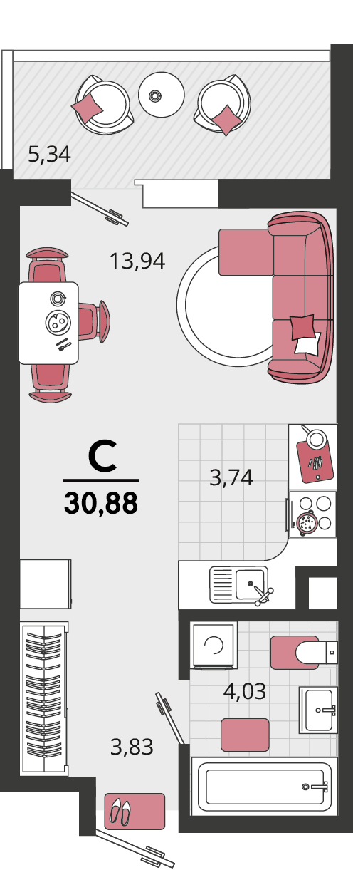 1-комнатная 30 м2 в ЖК Родные просторы корпус null этаж 2