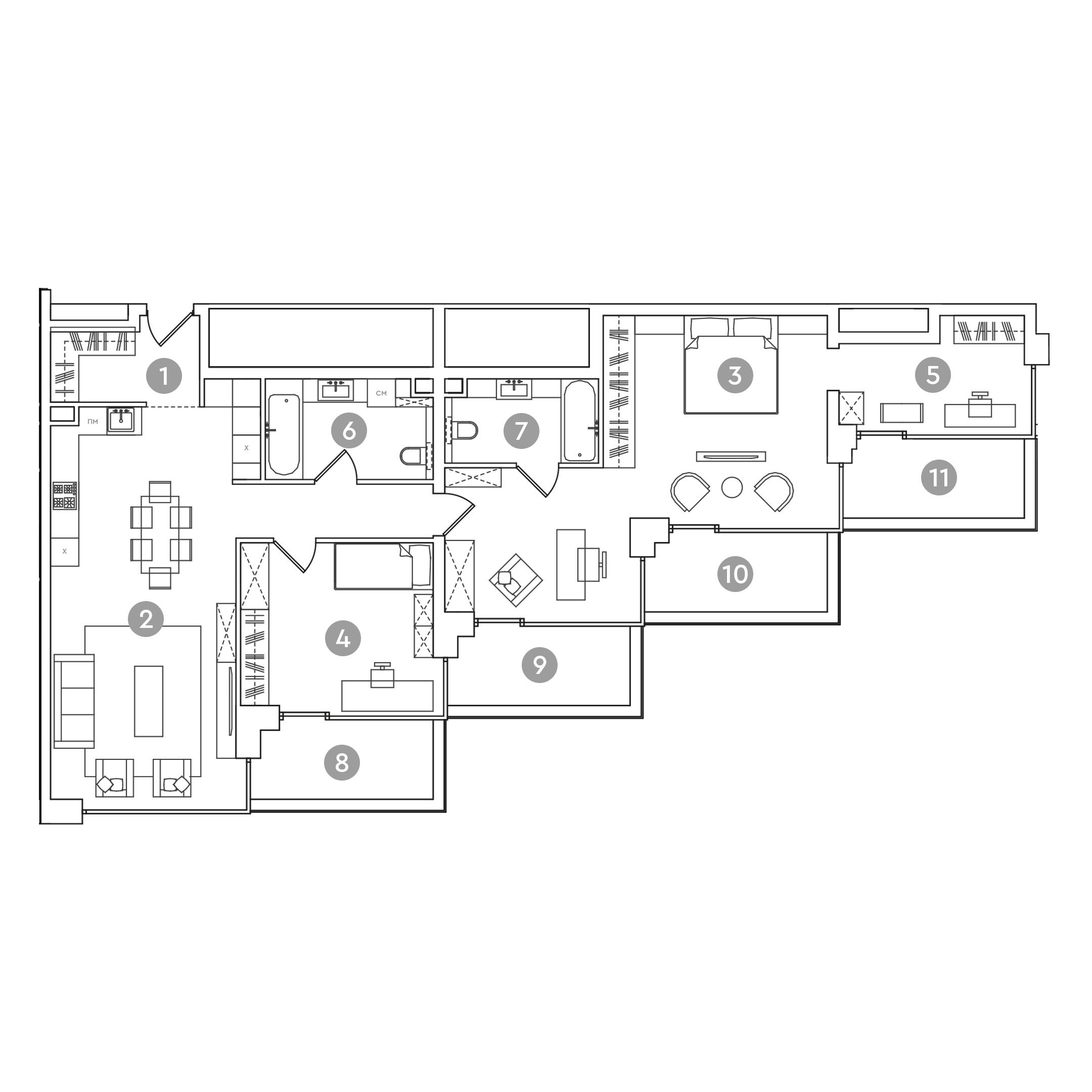 4-комнатная 143 м2 в ЖК RED7 корпус null этаж 18