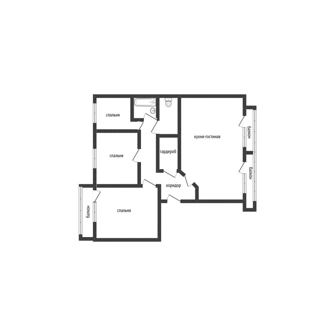 4-комнатная 72 м2 в ЖК undefined корпус null этаж 4