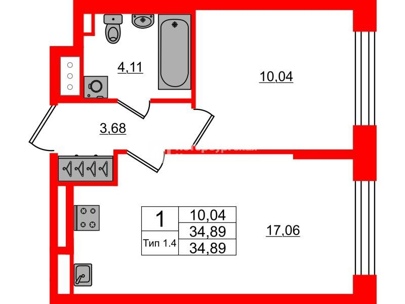 1-комнатная 34 м2 в ЖК Setl Ривьера корпус null этаж 2