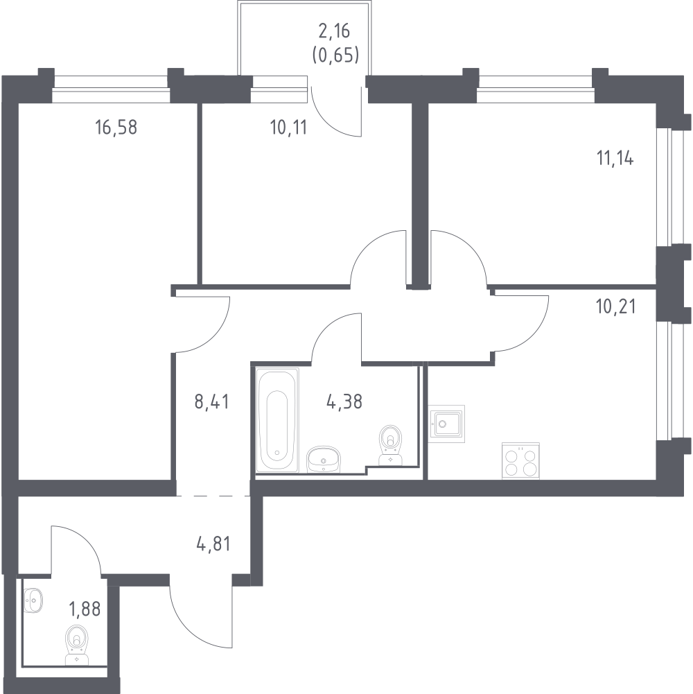 3-комнатная 68 м2 в ЖК Рябиновая Роща корпус null этаж 11