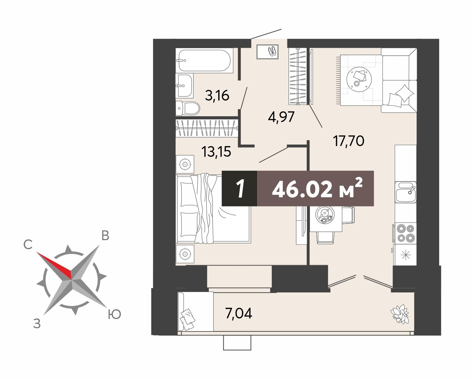 1-комнатная 46 м2 в ЖК 8 марта корпус null этаж 3