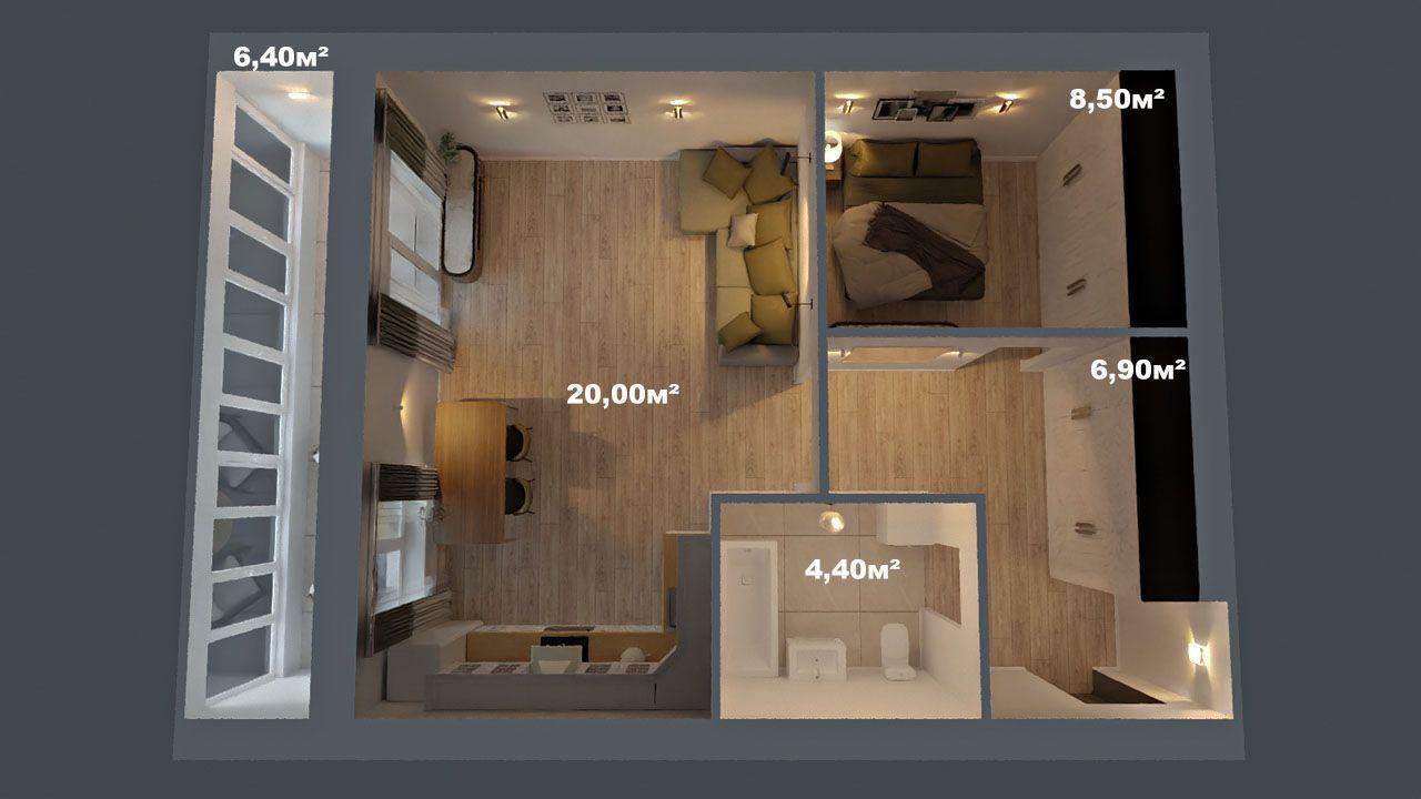 2-комнатная 46.2 м2 в ЖК undefined корпус null этаж 2
