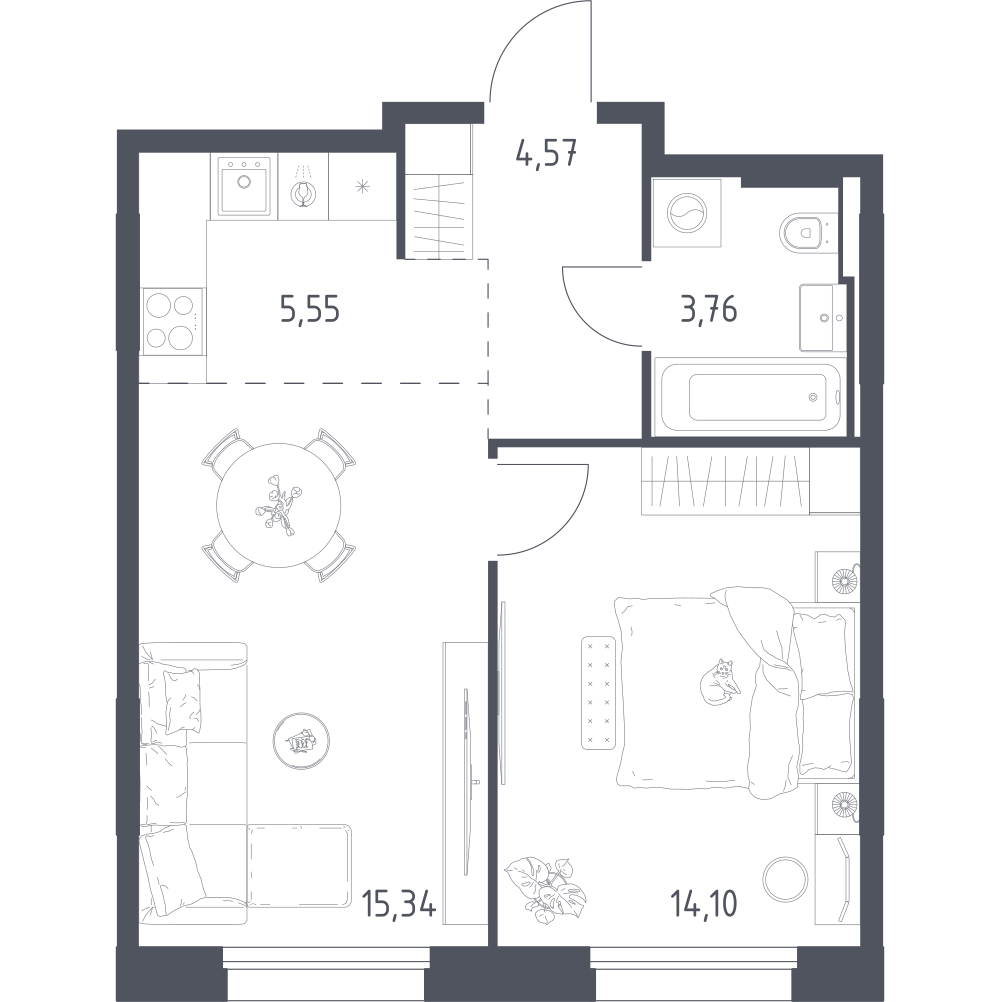 Студия 43 м2 в ЖК Заречье Парк корпус null этаж 6
