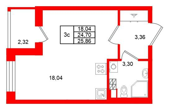 Студия 24 м2 в ЖК Универ Сити корпус null этаж 3